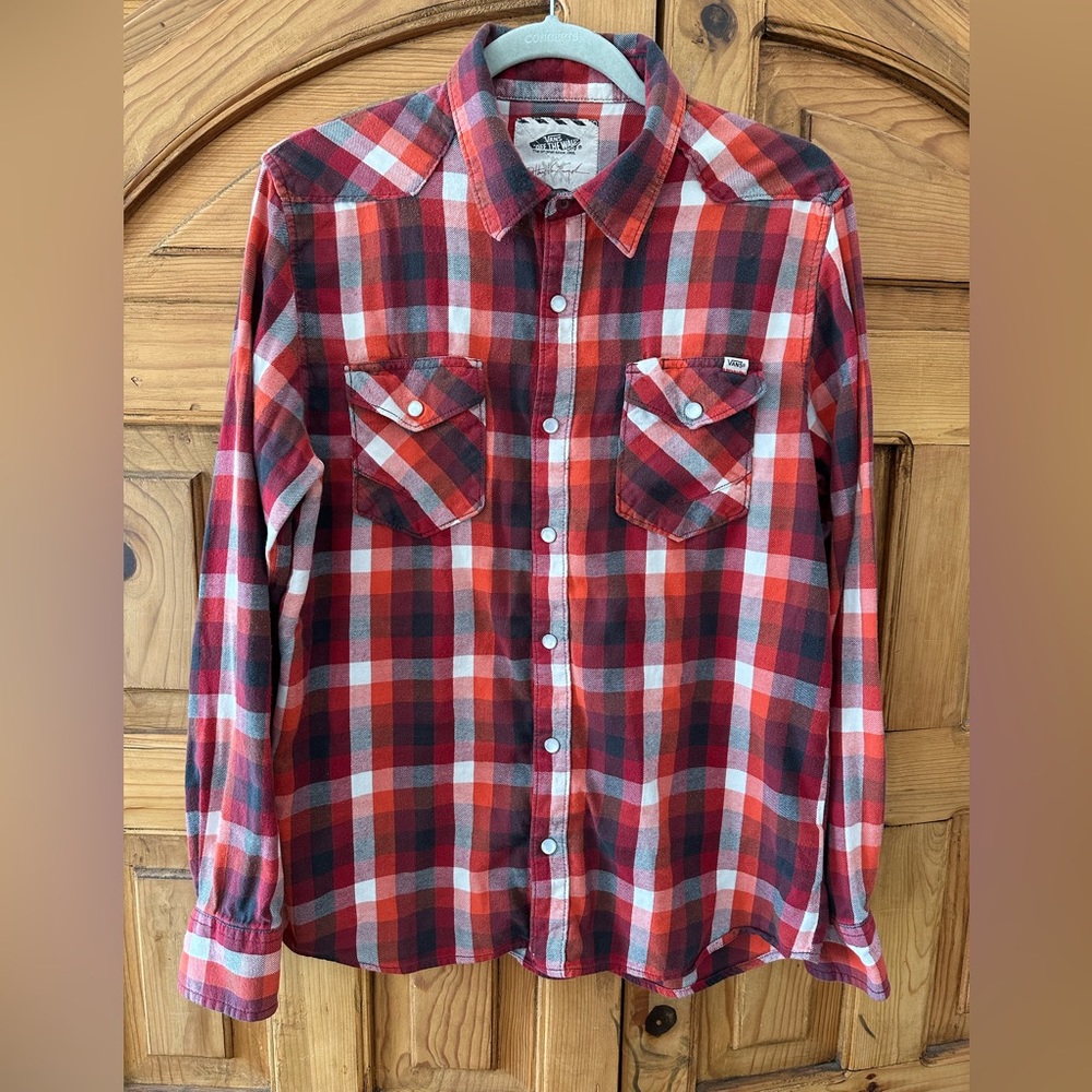 Vans Men's Red Plaid Button-Up Shirt